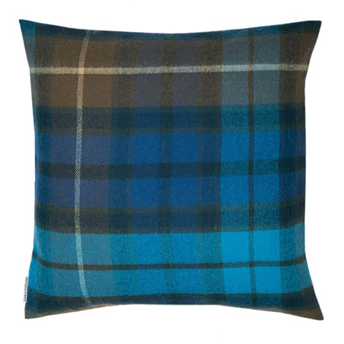 Lochcarron Of Scotland Borders Buchanan Blue Tartan Lambswool Large Fringed Cushion Cover