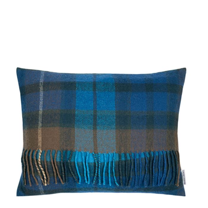 Lochcarron Of Scotland Borders Buchanan Blue Tartan Lambswool Small Fringed Cushion Cover