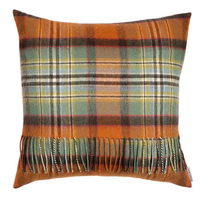 Lochcarron Of Scotland Borders Dundee Old Weathered Tartan Lambswool Large Fringed Cushion Cover