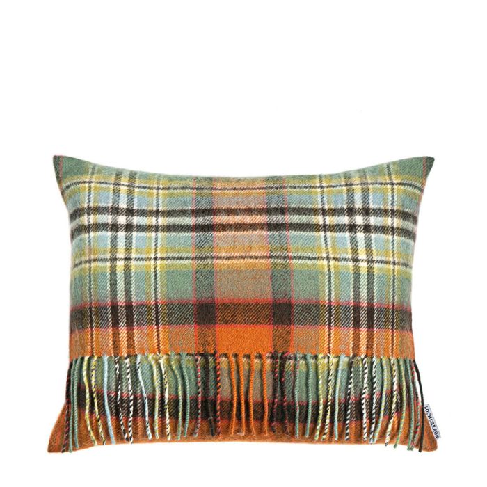 Lochcarron Of Scotland Borders Dundee Old Weathered Tartan Lambswool Small Fringed Cushion Cover