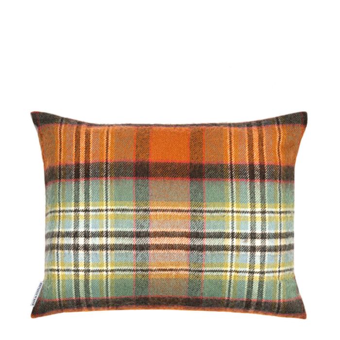 Lochcarron Of Scotland Borders Dundee Old Weathered Tartan Lambswool Small Fringed Cushion Cover