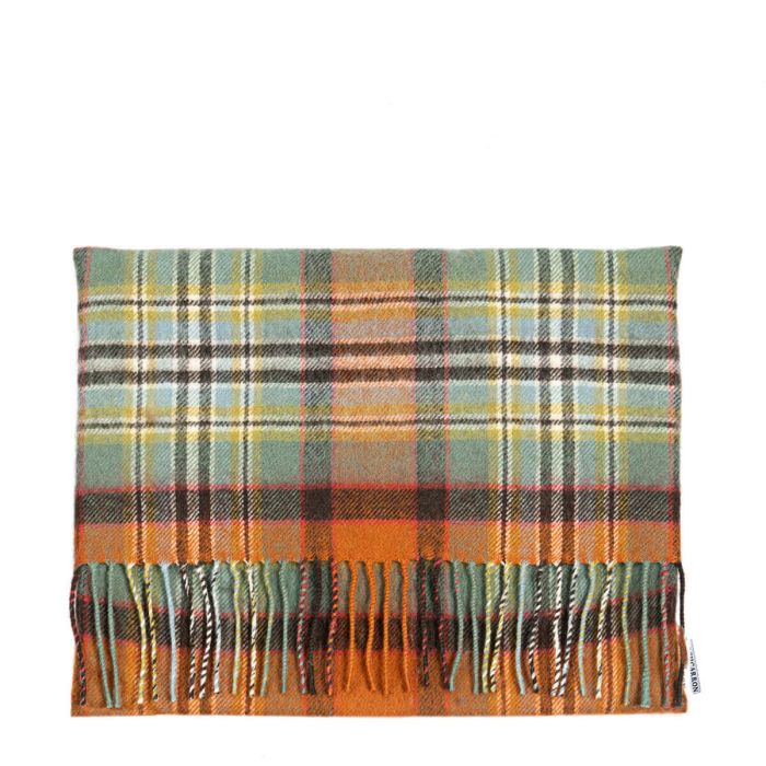 lochcarron of scotland Borders Dundee Old Weathered Tartan Lambswool Small Fringed Cushion Cover