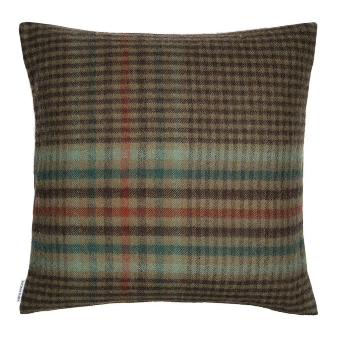 Lochcarron Of Scotland Borders Forth Weathered Glen Check Lambswool Large Fringed Cushion Cover
