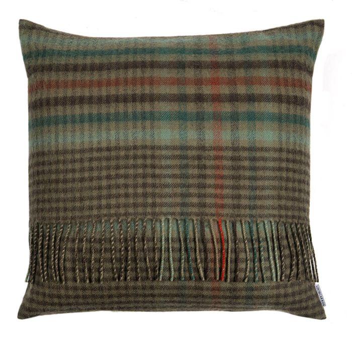 Lochcarron Of Scotland Borders Forth Weathered Glen Check Lambswool Large Fringed Cushion Cover