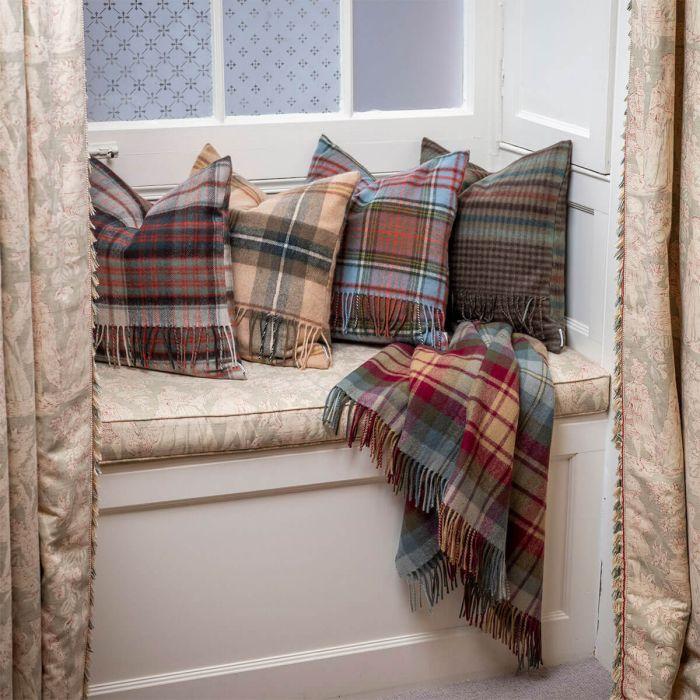 Lochcarron Of Scotland Borders Forth Weathered Glen Check Lambswool Small Fringed Cushion Cover