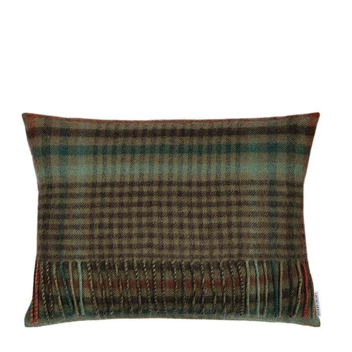 Lochcarron Of Scotland Borders Forth Weathered Glen Check Lambswool Small Fringed Cushion Cover