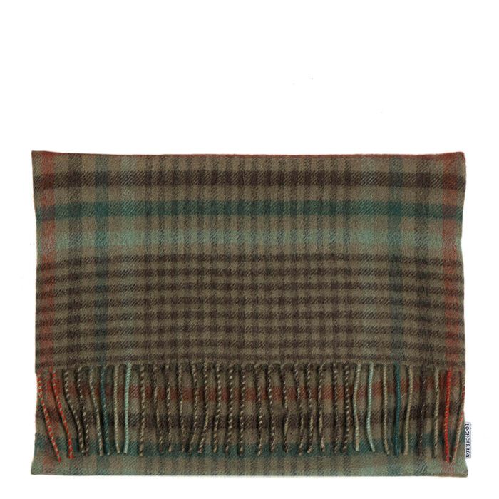 lochcarron of scotland Borders Forth Weathered Glen Check Lambswool Small Fringed Cushion Cover