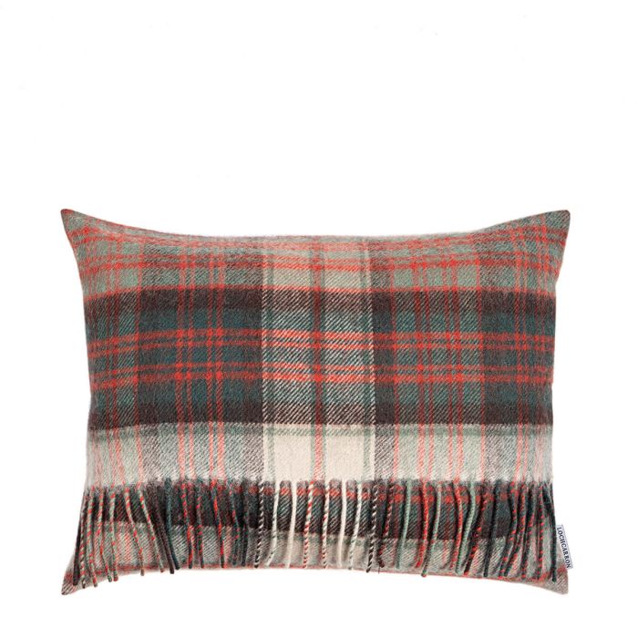 Lochcarron Of Scotland Borders MacDonald Dress Weathered Tartan Lambswool Small Fringed Cushion Cover