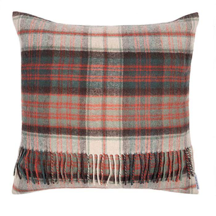 Lochcarron Of Scotland Borders MacDonald Dress Weathered Tartan Lambswool Large Fringed Cushion Cover