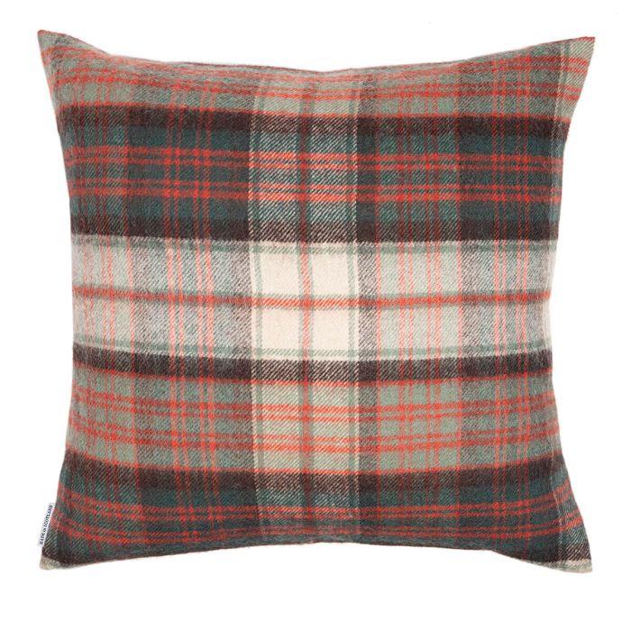 Lochcarron Of Scotland Borders MacDonald Dress Weathered Tartan Lambswool Large Fringed Cushion Cover