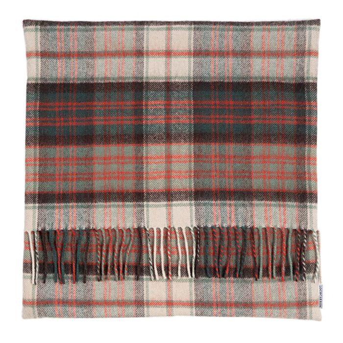 lochcarron of scotland Borders MacDonald Dress Weathered Tartan Lambswool Large Fringed Cushion Cover