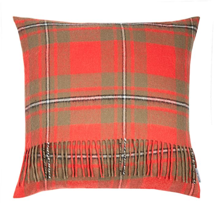 Lochcarron Of Scotland Borders MacGregor Weathered Tartan Lambswool Large Fringed Cushion Cover