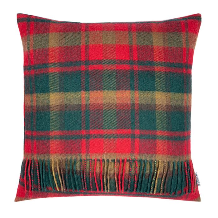 Lochcarron Of Scotland Borders Maple Leaf Canadian Tartan Lambswool Large Fringed Cushion Cover