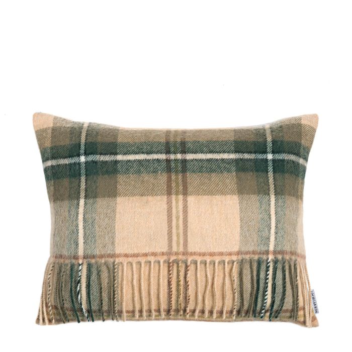 Lochcarron Of Scotland Borders Saskatchewan Weathered Canadian Tartan Lambswool Small Fringed Cushion Cover
