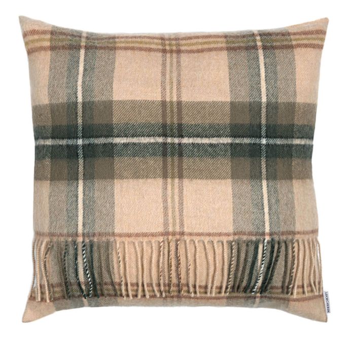 Lochcarron Of Scotland Borders Saskatchewan Weathered Canadian Tartan Lambswool Large Fringed Cushion Cover