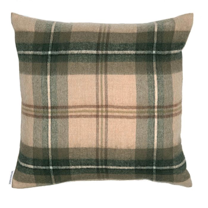 Lochcarron Of Scotland Borders Saskatchewan Weathered Canadian Tartan Lambswool Large Fringed Cushion Cover