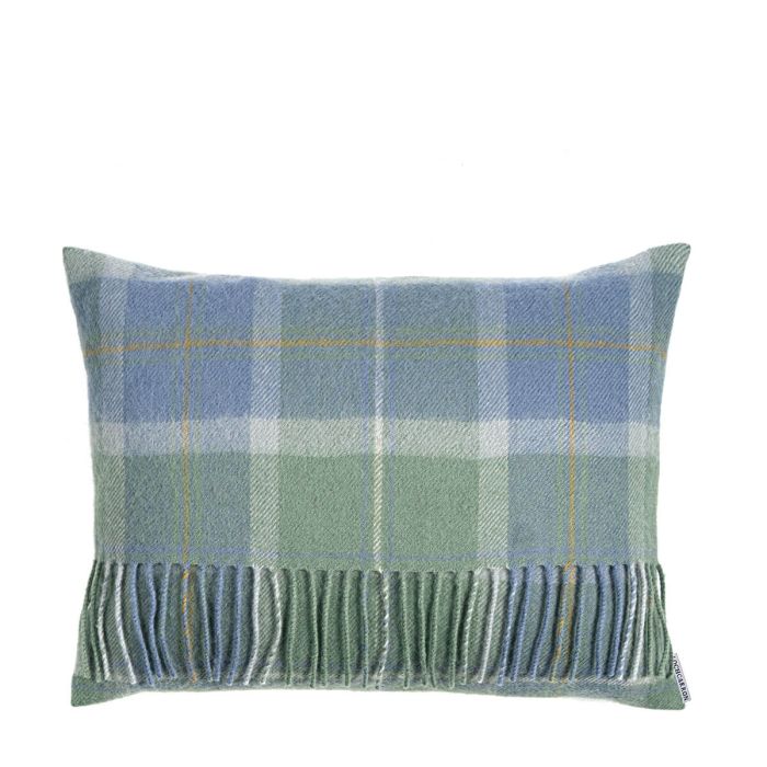 Lochcarron Of Scotland Borders Scottish Borderland Weathered Tartan Lambswool Small Fringed Cushion Cover