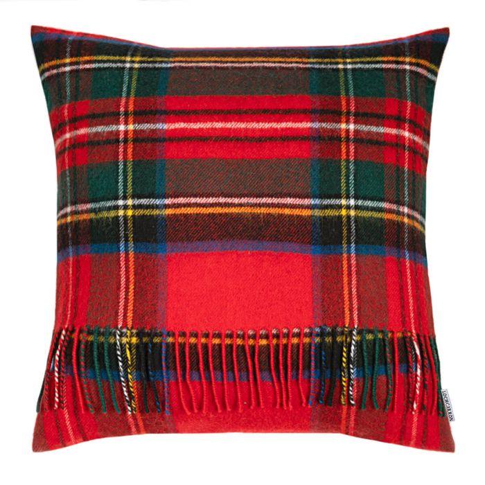 Lochcarron Of Scotland Borders Stewart Royal Modern Tartan Lambswool Large Fringed Cushion Cover