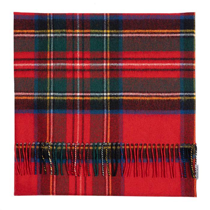 lochcarron of scotland Borders Stewart Royal Modern Tartan Lambswool Large Fringed Cushion Cover