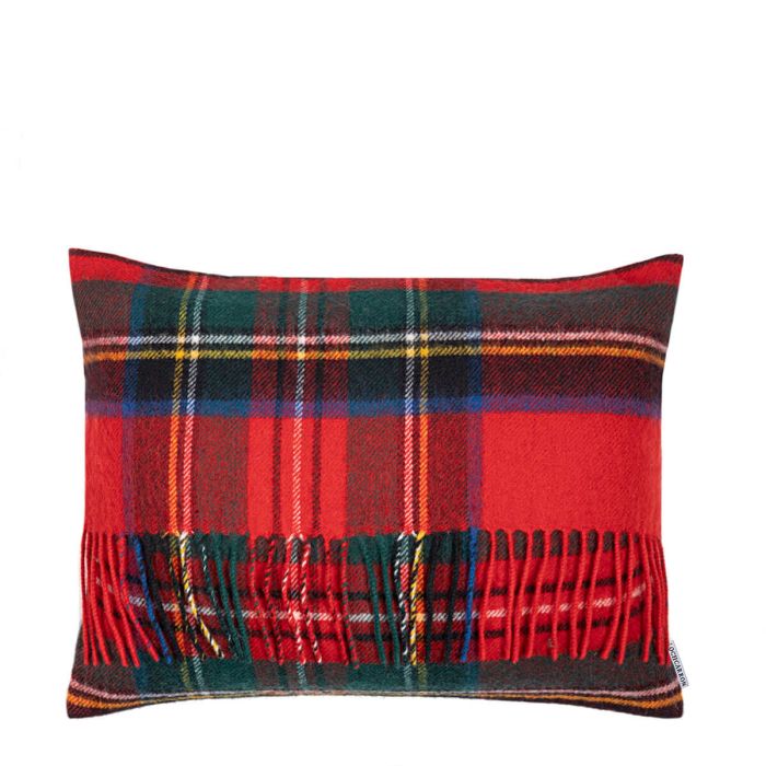 Lochcarron Of Scotland Borders Stewart Royal Modern Tartan Lambswool Small Fringed Cushion Cover