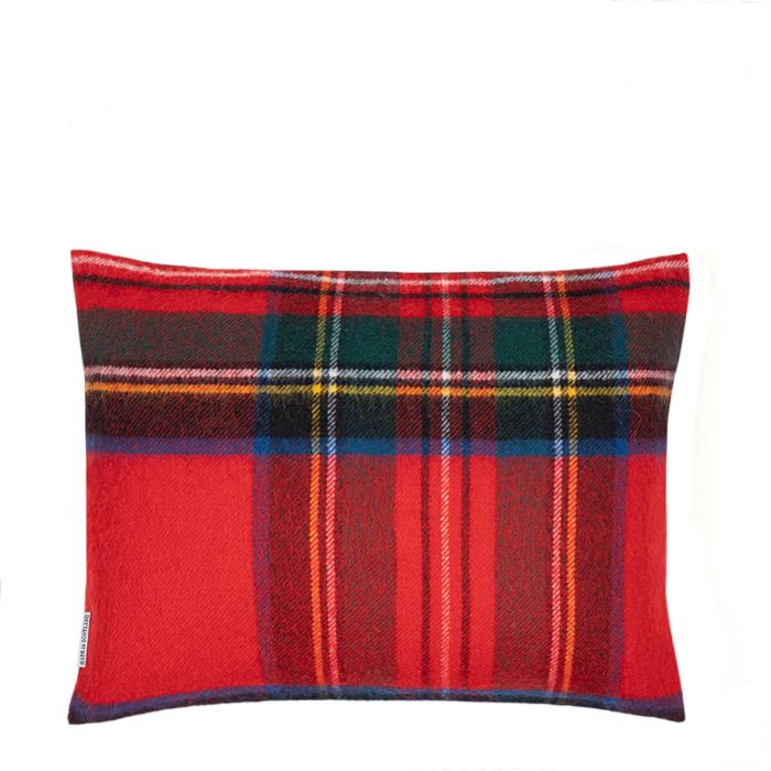 Lochcarron Of Scotland Borders Stewart Royal Modern Tartan Lambswool Small Fringed Cushion Cover