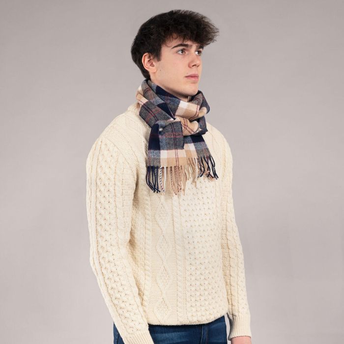 Lochcarron Of Scotland Bowhill Bannockbane Navy Tartan Lambswool Scarf