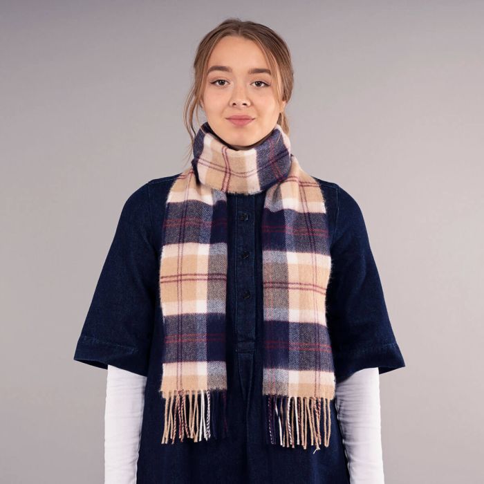 Lochcarron Of Scotland Bowhill Bannockbane Navy Tartan Lambswool Scarf