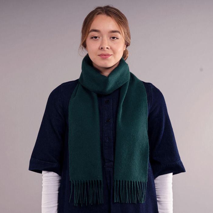 Lochcarron Of Scotland Bowhill Bottle Green Plain Coloured Lambswool Scarf