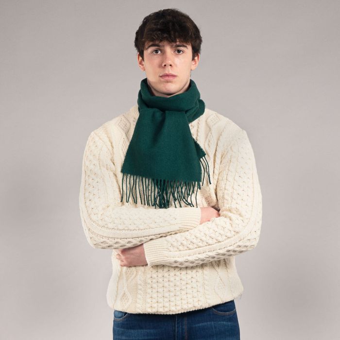 Lochcarron Of Scotland Bowhill Bottle Green Plain Coloured Lambswool Scarf