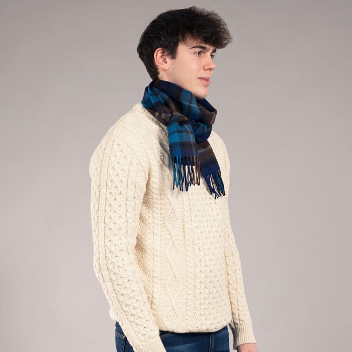 Lochcarron Of Scotland Bowhill Buchanan Blue Tartan Lambswool Scarf