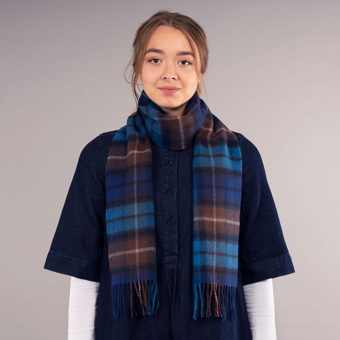 Lochcarron Of Scotland Bowhill Buchanan Blue Tartan Lambswool Scarf