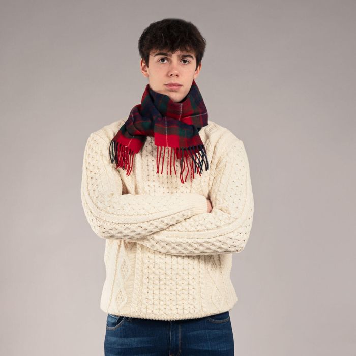Lochcarron Of Scotland Bowhill Fraser Red Modern Tartan Lambswool Scarf