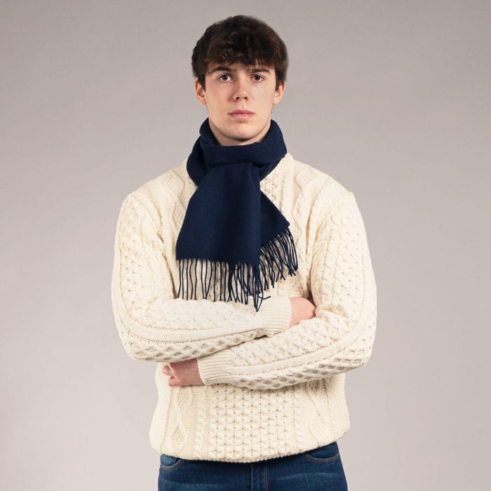 Lochcarron Of Scotland Bowhill Navy Plain Coloured Lambswool Scarf
