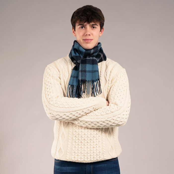 Lochcarron Of Scotland Bowhill Ramsay Blue Ancient Tartan Lambswool Scarf