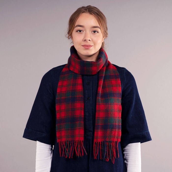 Lochcarron Of Scotland Bowhill Robertson Red Modern Tartan Lambswool Scarf
