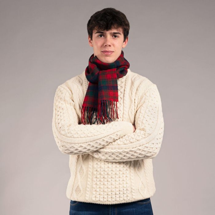 Lochcarron Of Scotland Bowhill Robertson Red Modern Tartan Lambswool Scarf