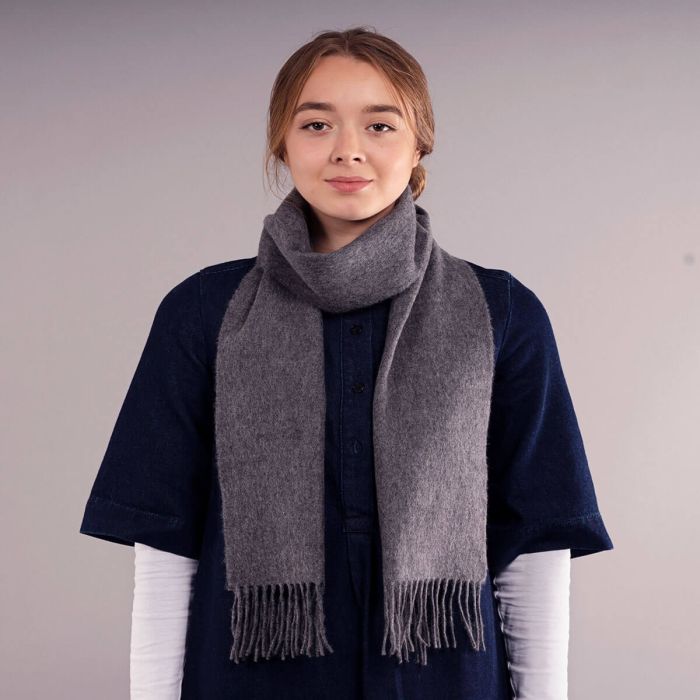 Lochcarron Of Scotland Bowhill Steel Plain Coloured Lambswool Scarf