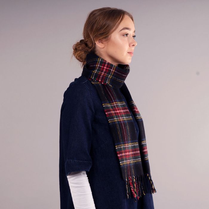 Lochcarron Of Scotland Bowhill Stewart Black Modern Tartan Lambswool Scarf