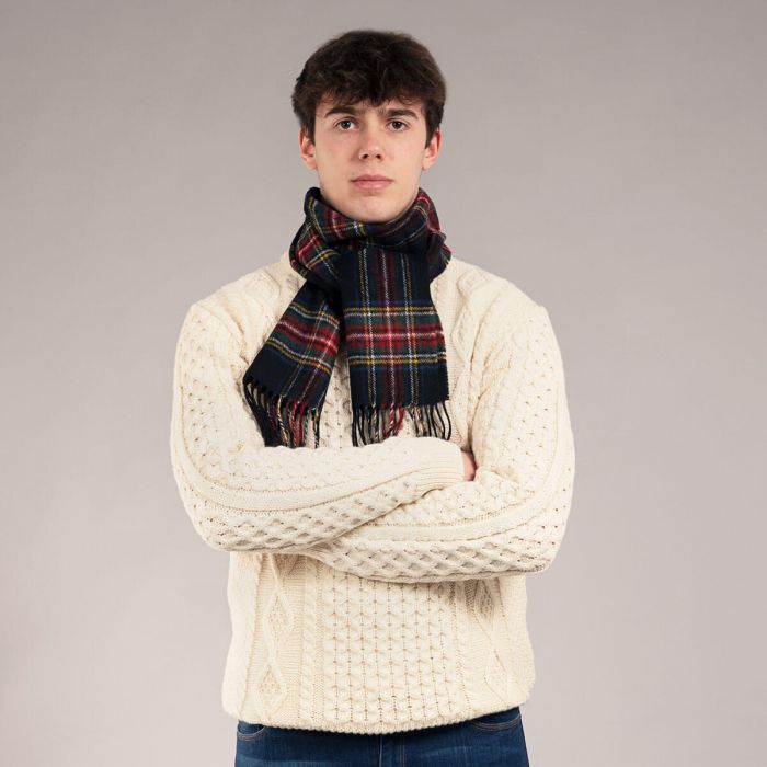 Lochcarron Of Scotland Bowhill Stewart Black Modern Tartan Lambswool Scarf