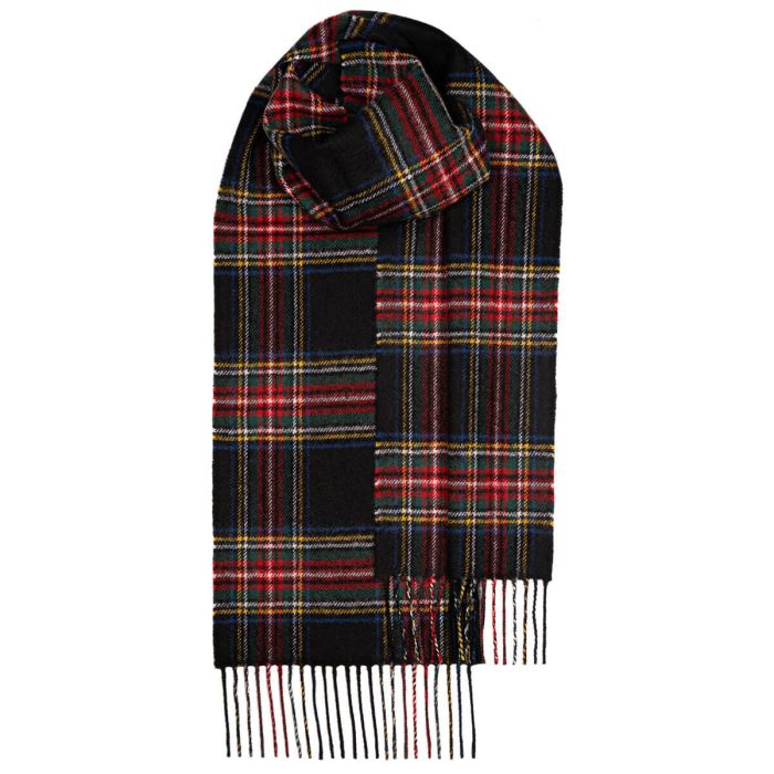 lochcarron of scotland Bowhill Stewart Black Modern Tartan Lambswool Scarf