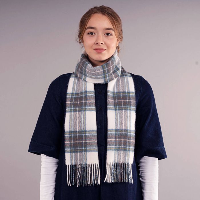 Lochcarron Of Scotland Bowhill Stewart Blue Dress Tartan Lambswool Scarf