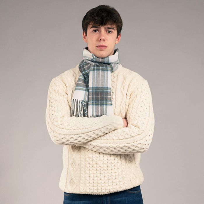 Lochcarron Of Scotland Bowhill Stewart Blue Dress Tartan Lambswool Scarf