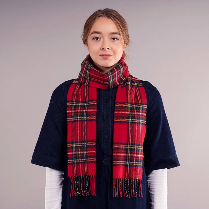 Lochcarron Of Scotland Bowhill Stewart Royal Modern Tartan Lambswool Scarf