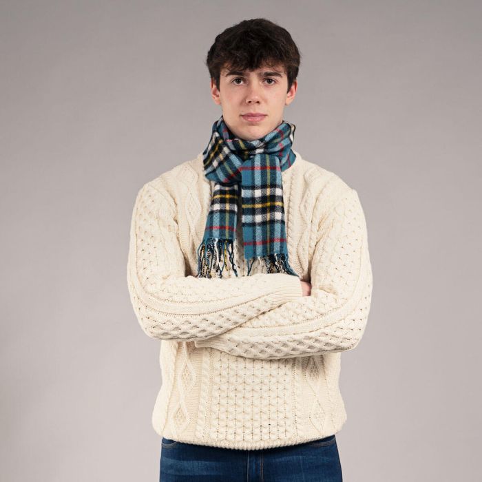 Lochcarron Of Scotland Bowhill Thomson Blue Tartan Lambswool Scarf