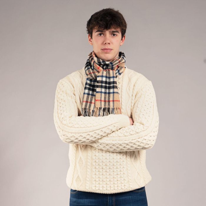 Lochcarron Of Scotland Bowhill Thomson Camel Modern Tartan Lambswool Scarf