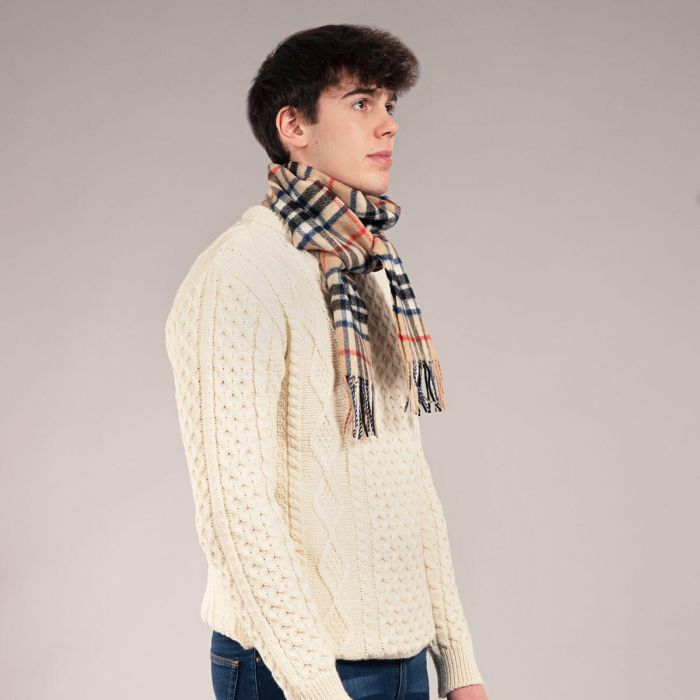 Lochcarron Of Scotland Bowhill Thomson Camel Modern Tartan Lambswool Scarf