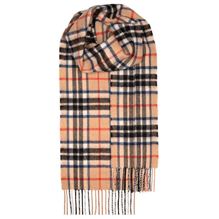 lochcarron of scotland Bowhill Thomson Camel Modern Tartan Lambswool Scarf