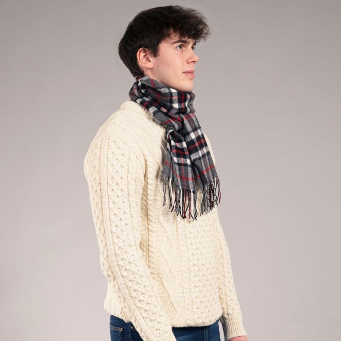 Lochcarron Of Scotland Bowhill Thomson Grey Tartan Lambswool Scarf