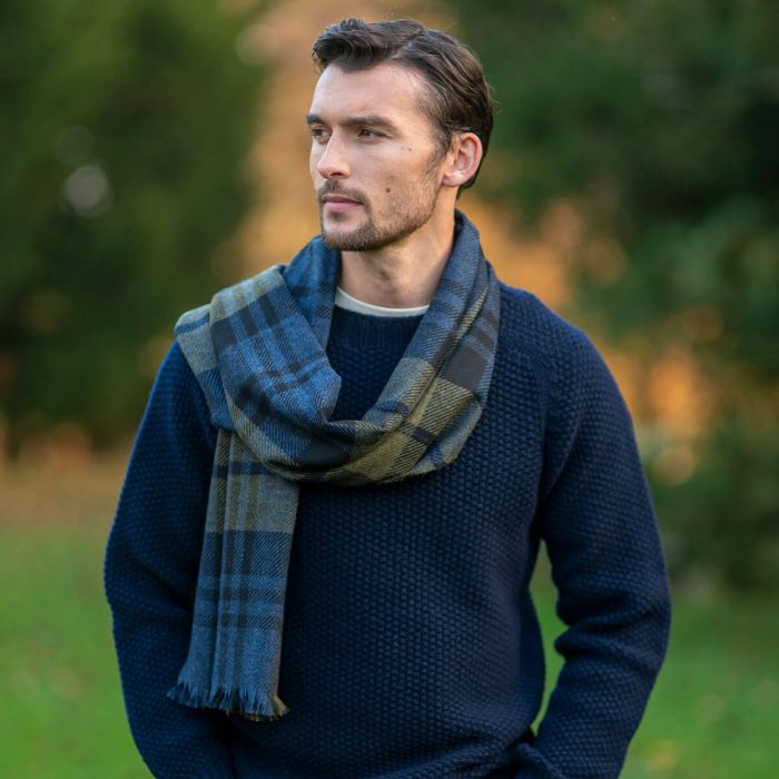 Lochcarron Of Scotland Brock Black Watch Olive Luxury Fine Wool Stole