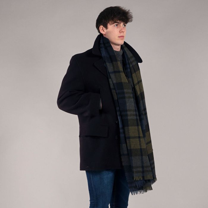 Lochcarron Of Scotland Brock Black Watch Olive Luxury Fine Wool Stole